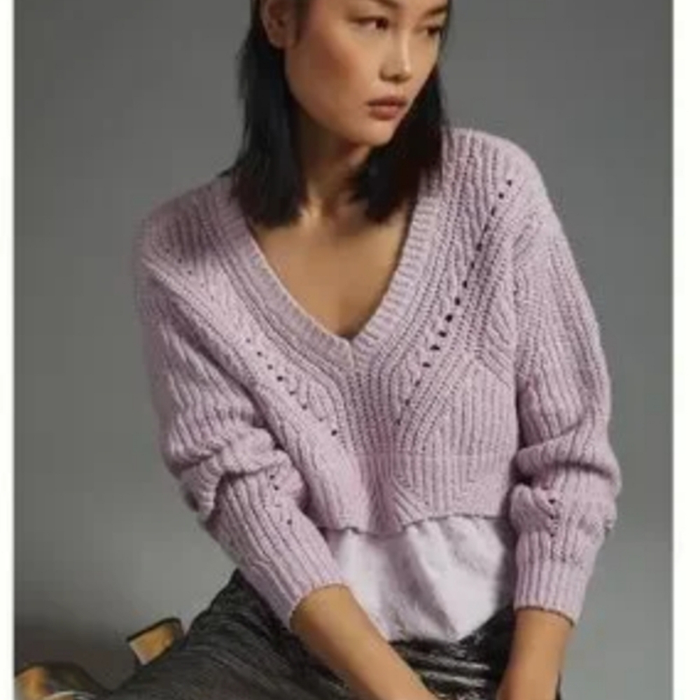 Anthropologie Lilac Layered Cable Knit Slouchy Sweater Size S - Picture 3 of 9